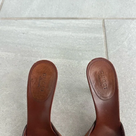 Vintage Gucci Brown Leather Horsebit Slide Sandals - Picture 4 of 5